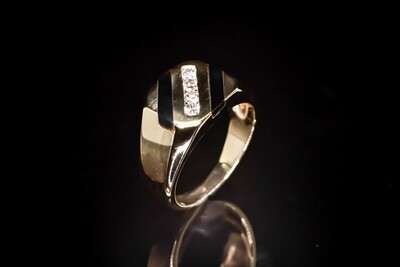 14k Gold Black Onyx and Diamond Ring