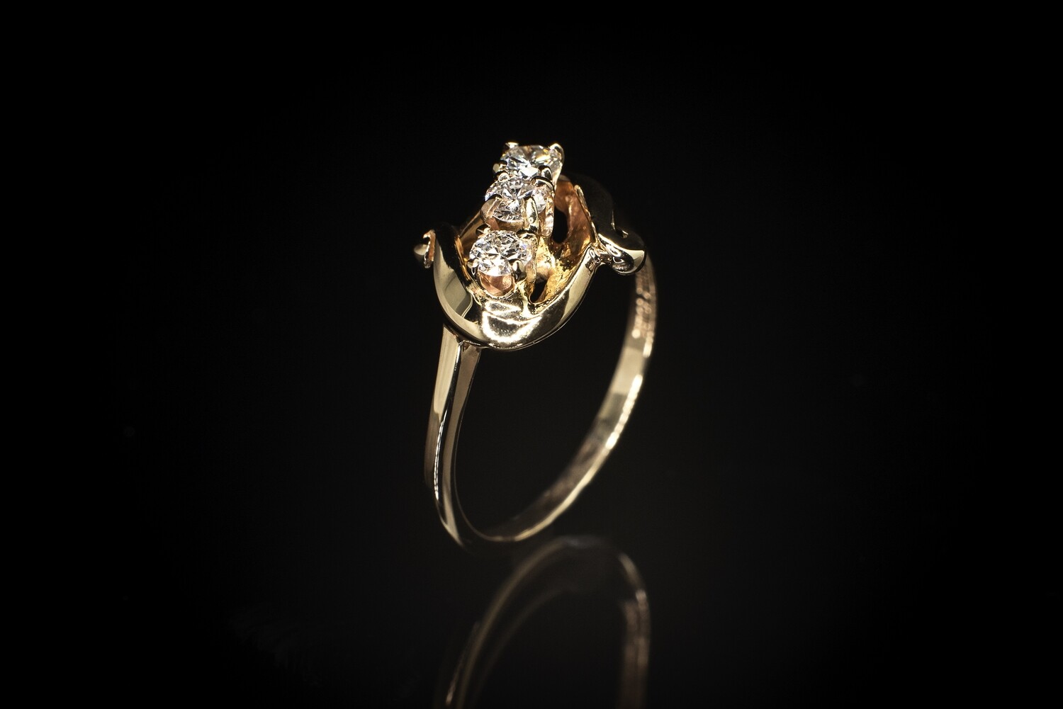14k Yellow Gold Triple Diamond Ring