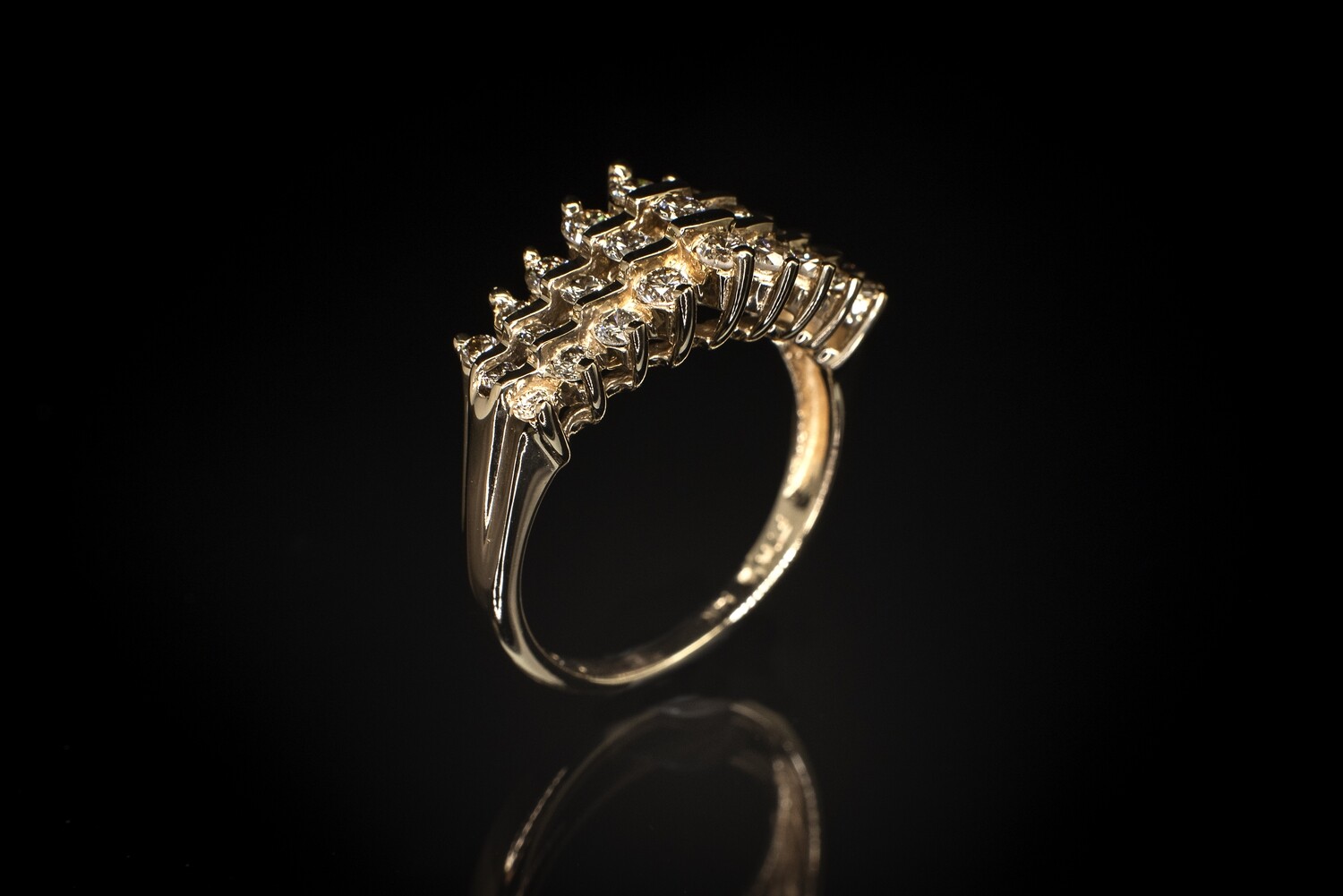 14k Gold Triple Row Diamond Ring