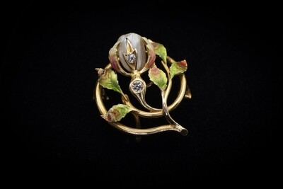 14k Gold Brooch with Gemstone and Diamonds