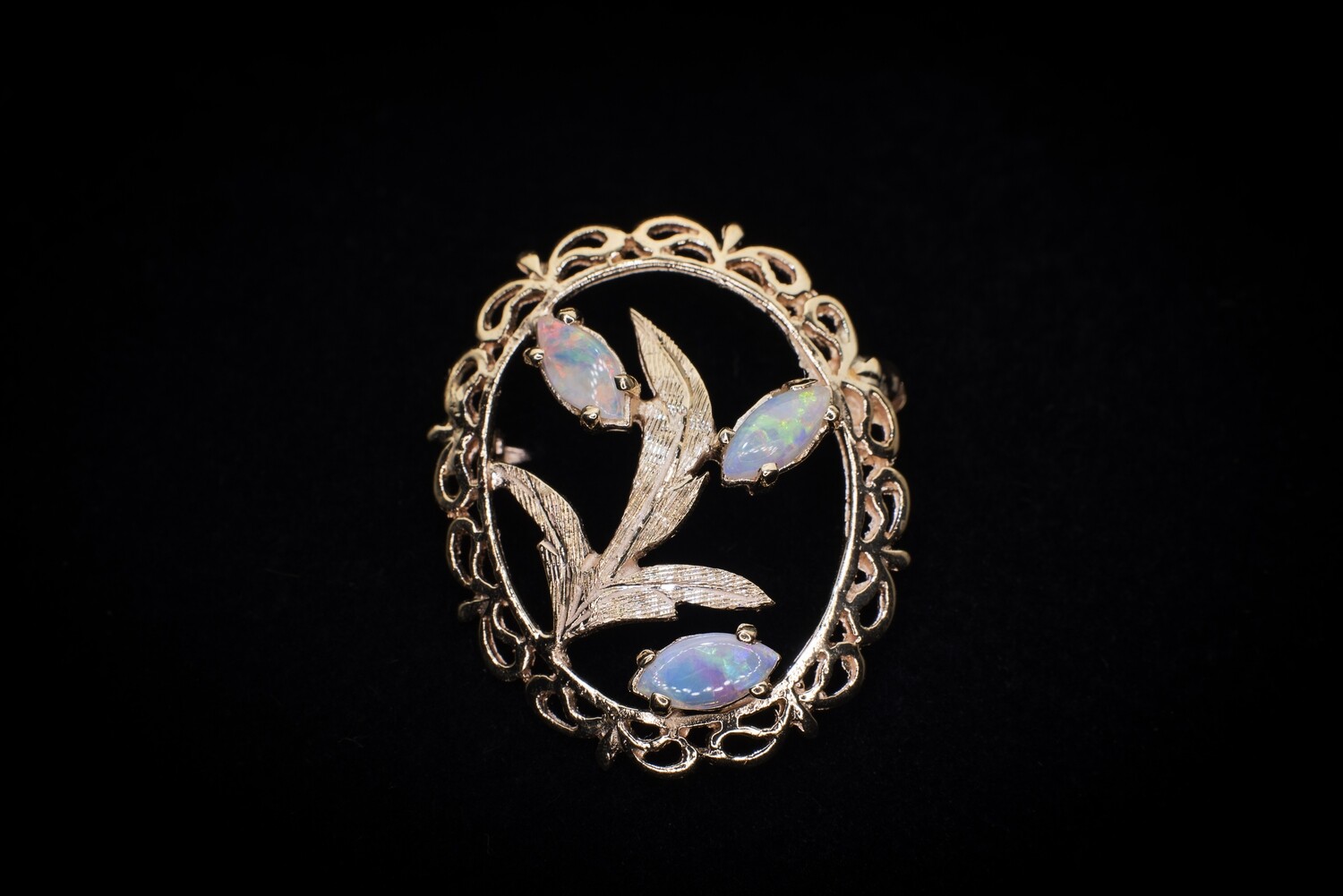 14K Gold Brooch with Opals