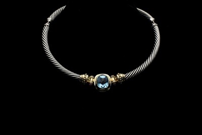 Sterling Silver and 14k Gold Necklace and Earring Set with Topaz. David Yurman