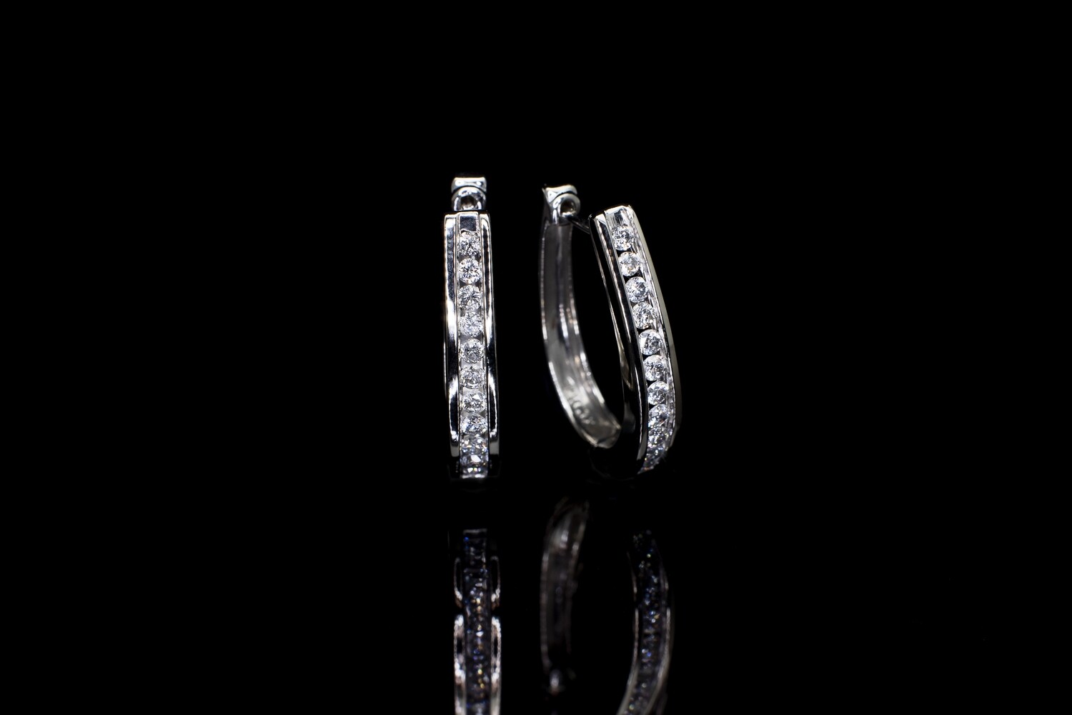 14k White Gold Diamond Hoop Earrings