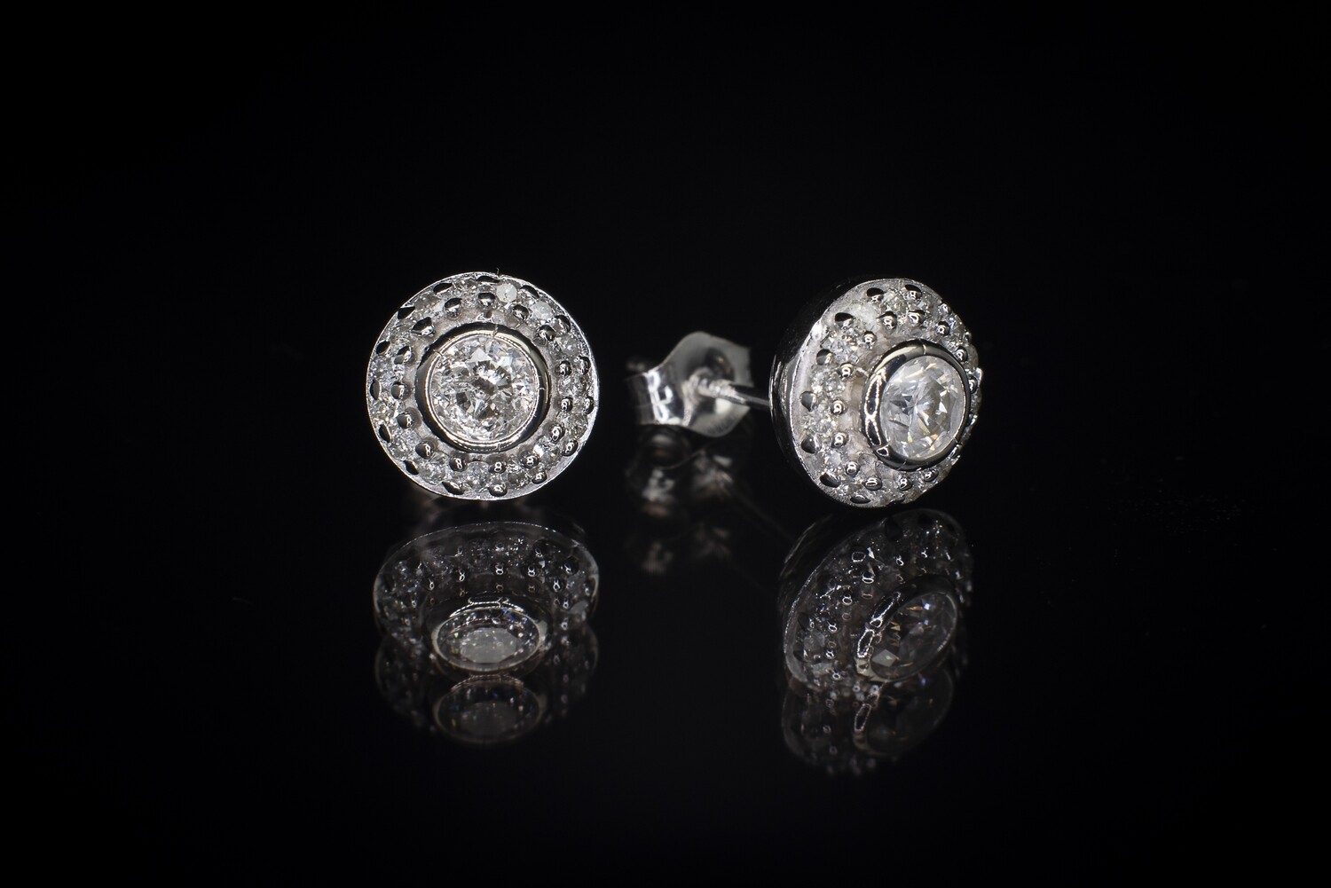 14k White Gold Cluster Diamond Earrings