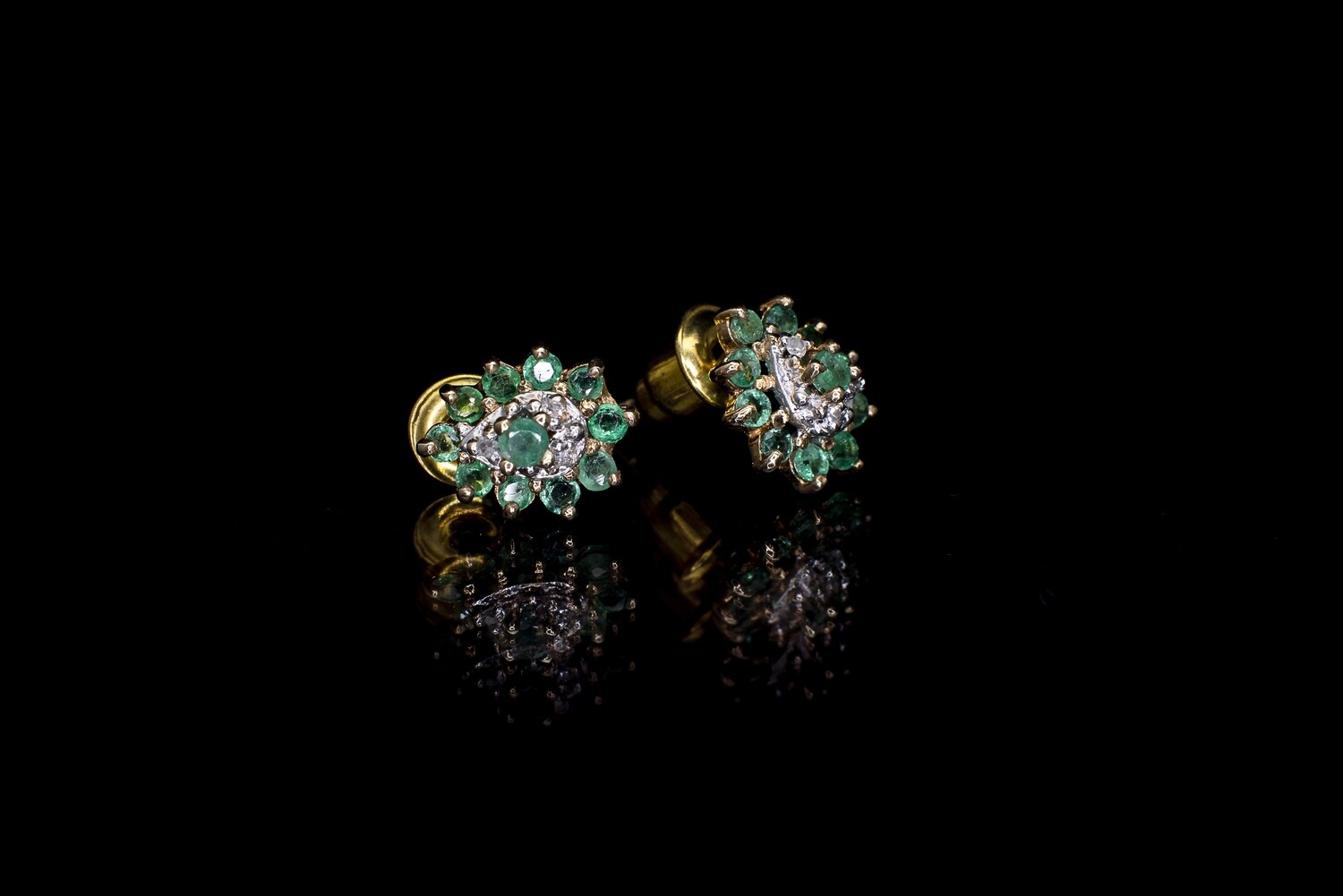 10k Earrings with Emeralds and Diamonds