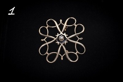 10K Gold Brooch Set with Pearl, Diamond, and Gemstones