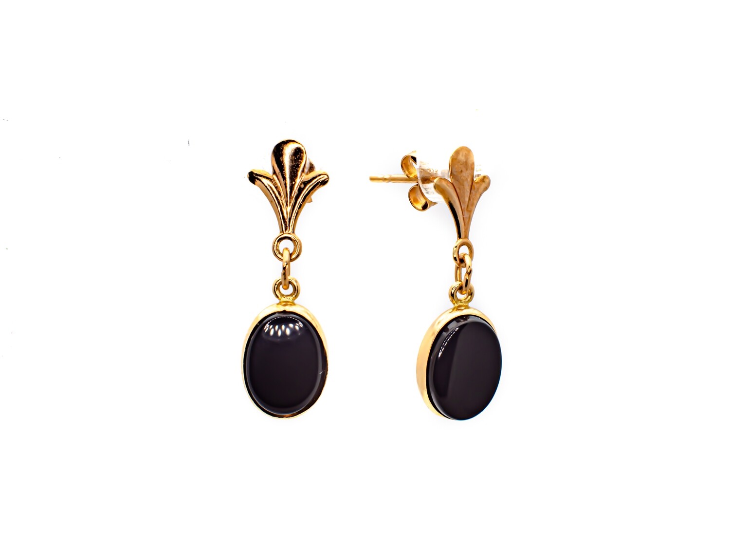 14k Gold Earrings with black Gemstones