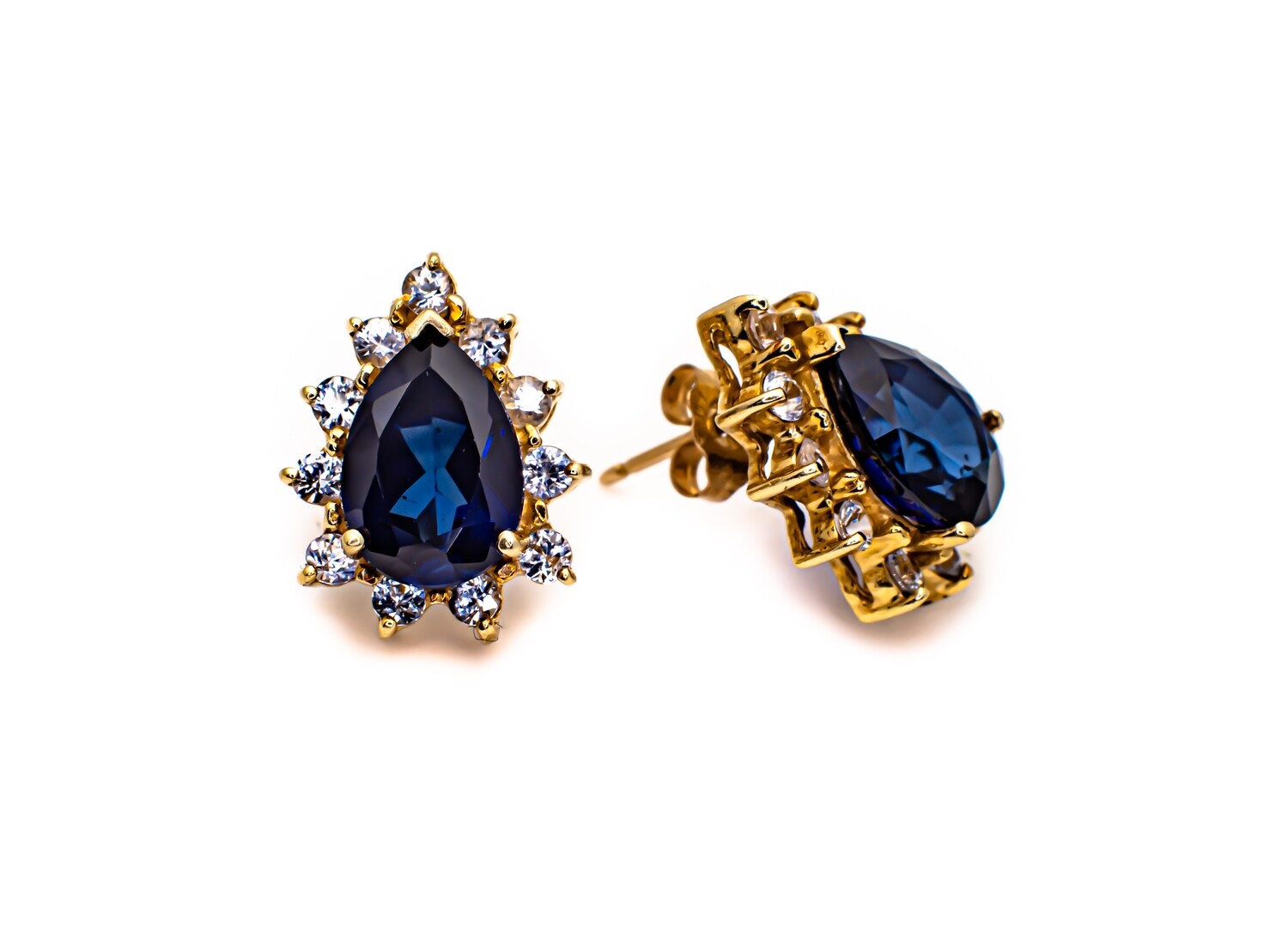 10k Gold Earrings with CZ and Blue Gemstones