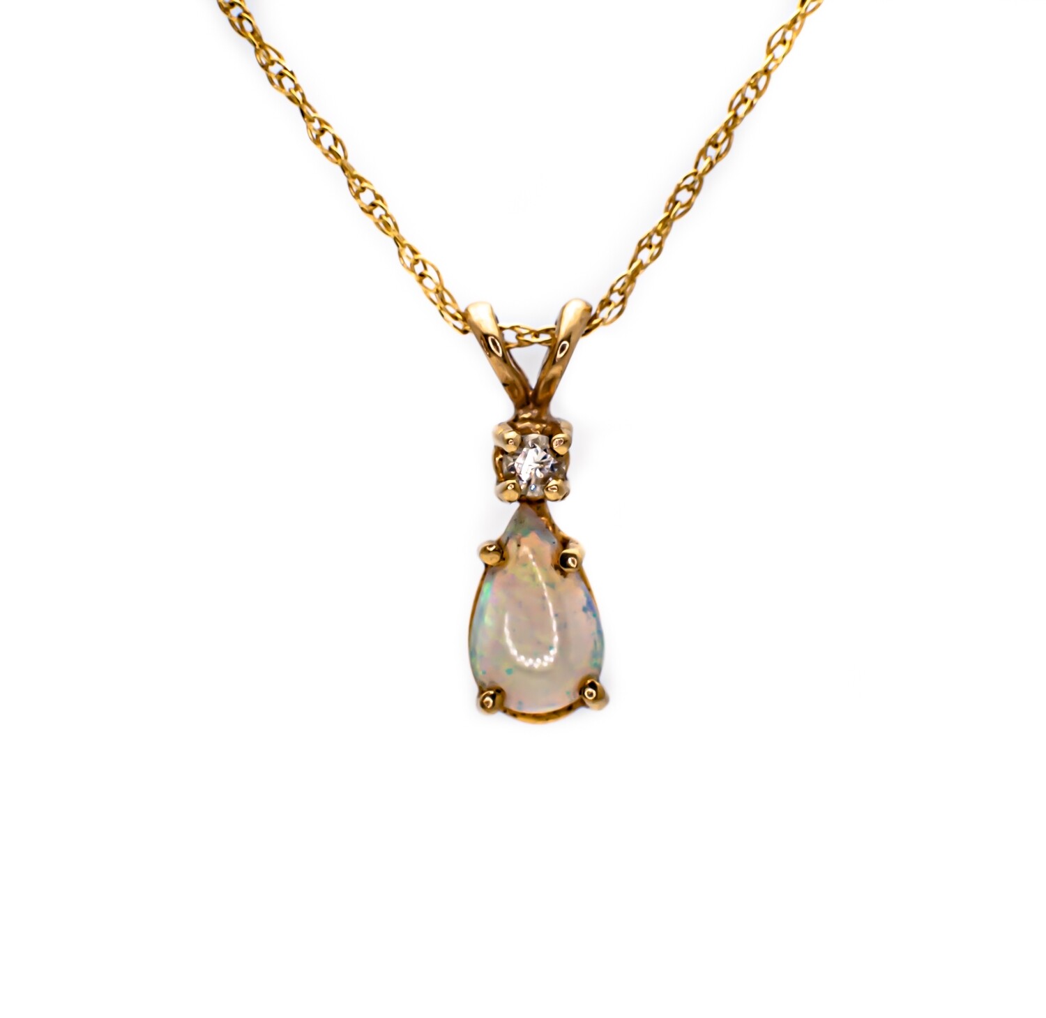 14k Gold Pendant with Opal and Diamond