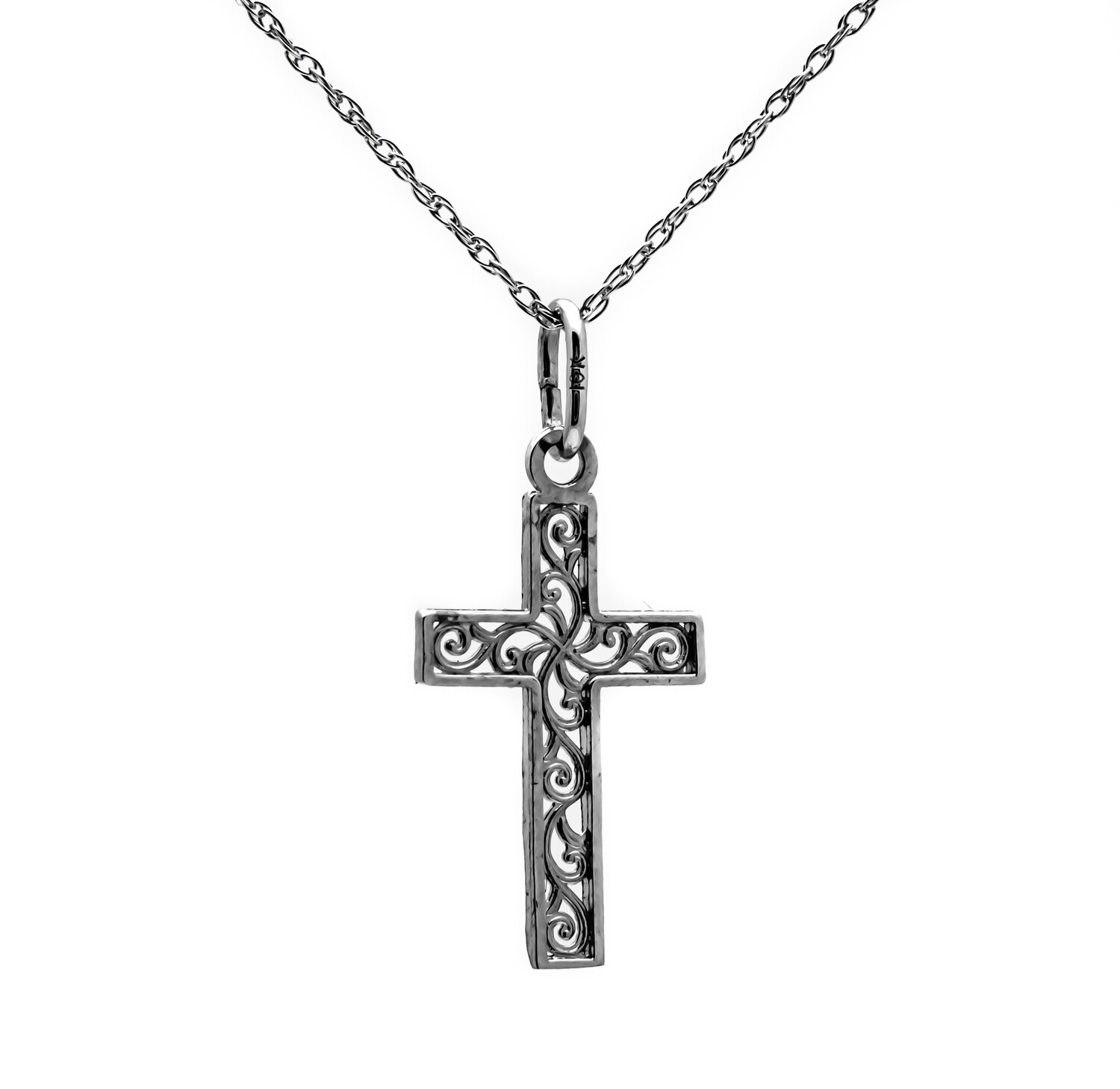 10k White Gold Cross
