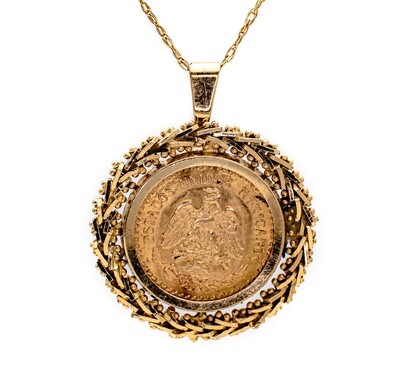 18K Gold Pendant with 1945 Mexican Coin
