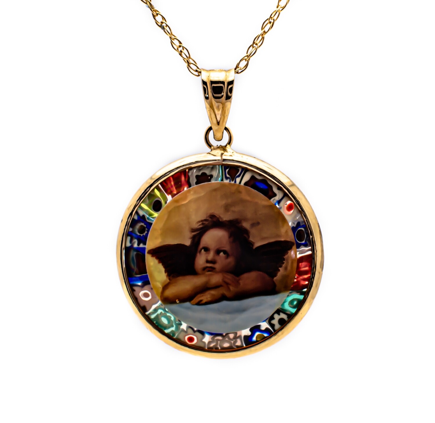 14k Gold Pendant with an Angel in the glass.