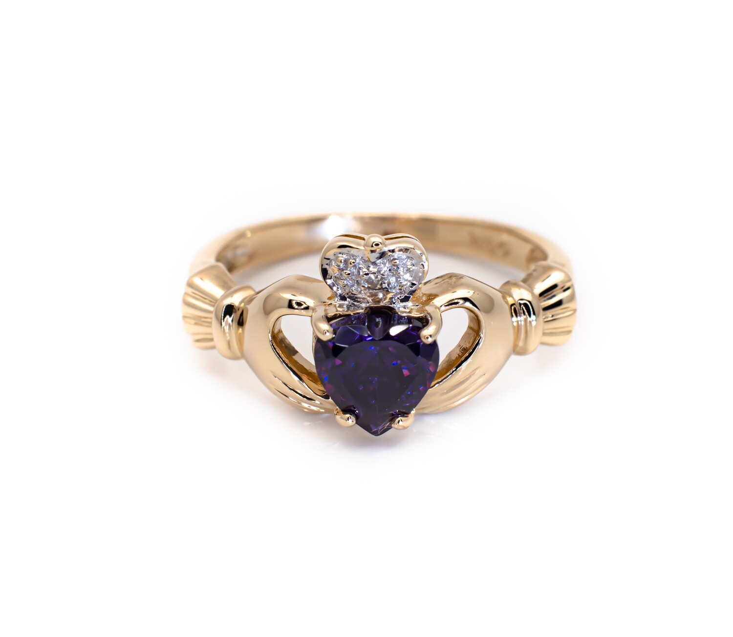 10k Gold Ring with Purple Gemstone and Diamond