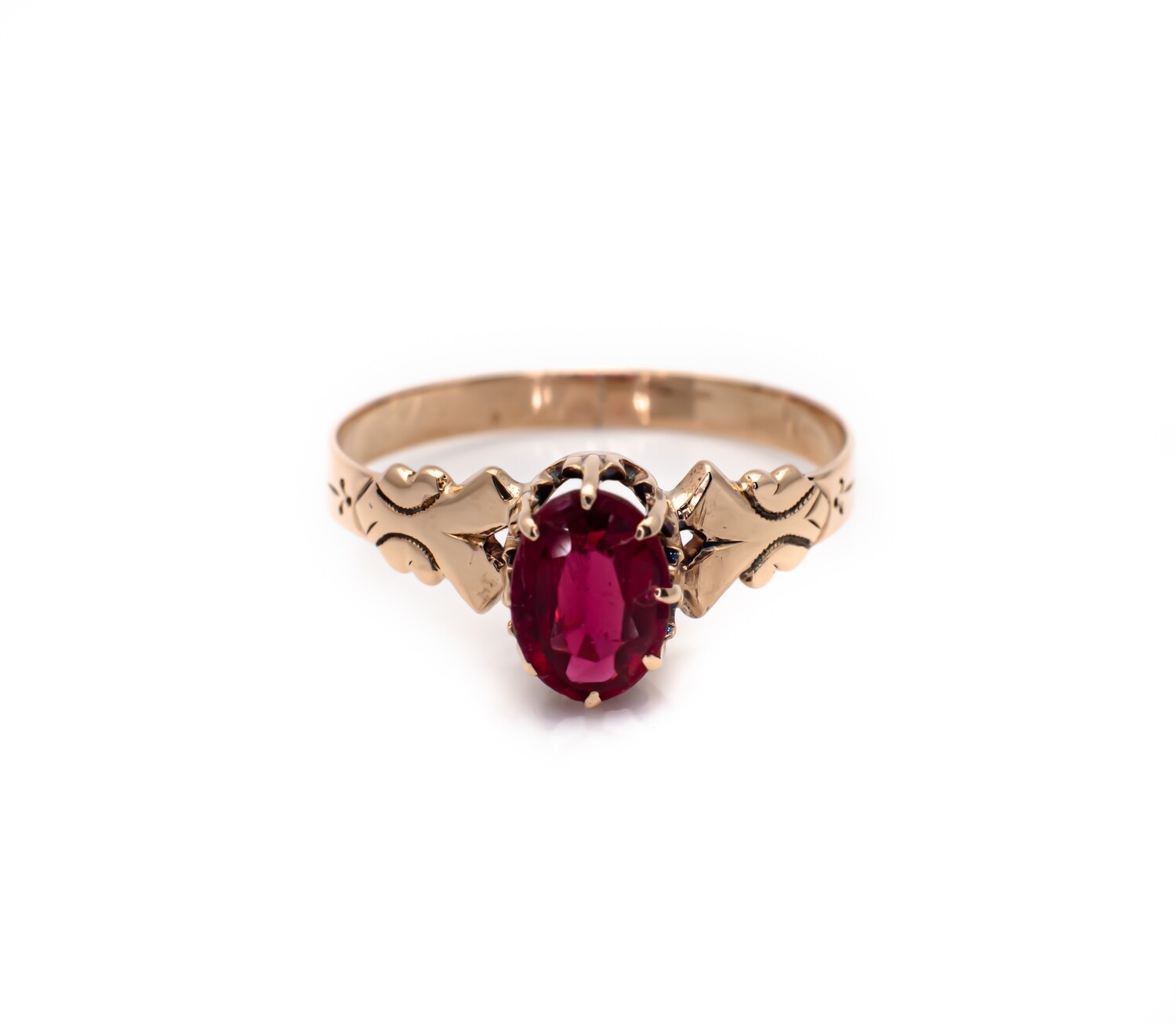 10k Gold Ring with Red  Gemstone. SIZE-6