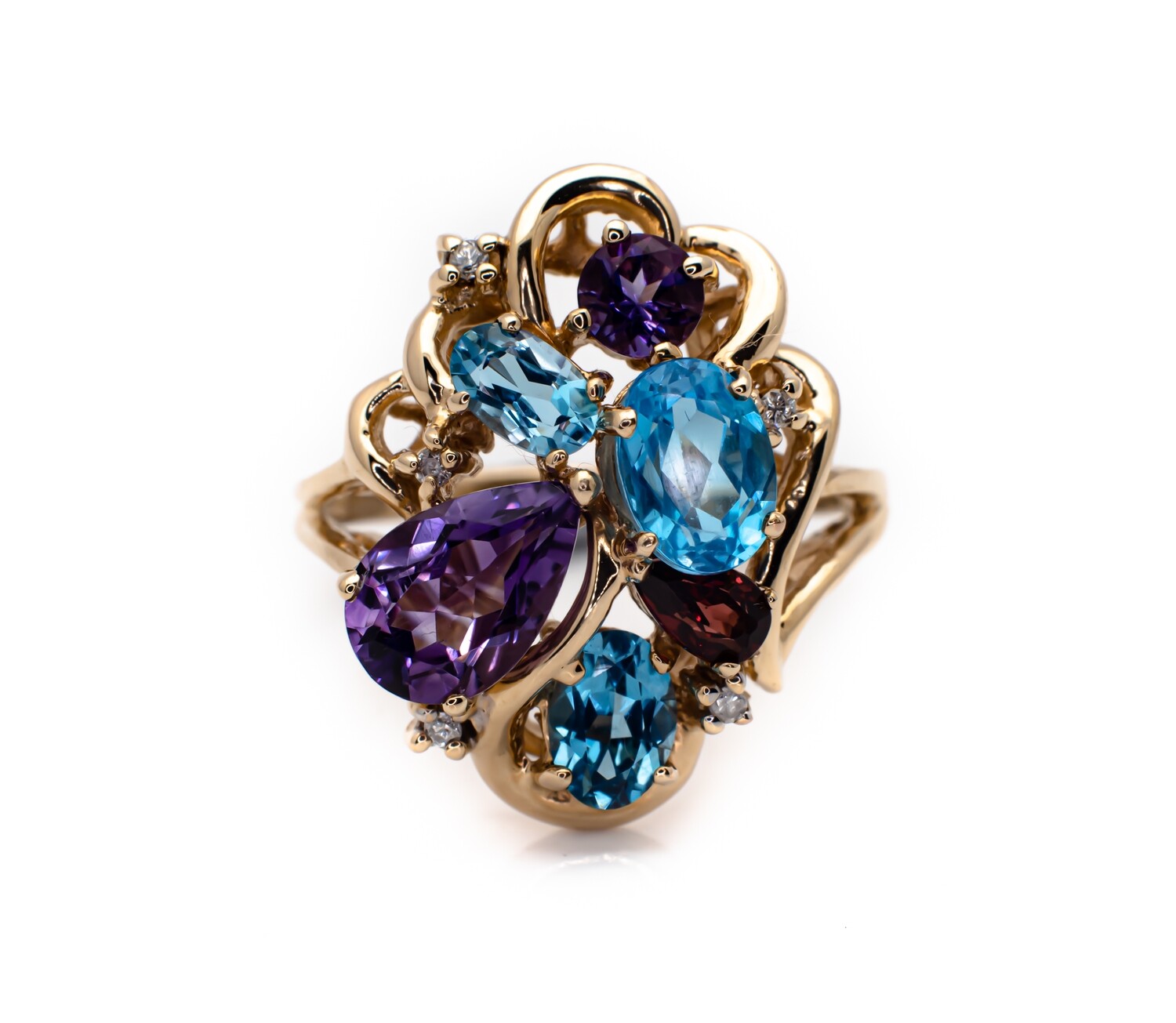 14K Gold Gemstone and Diamond Ring Size 8