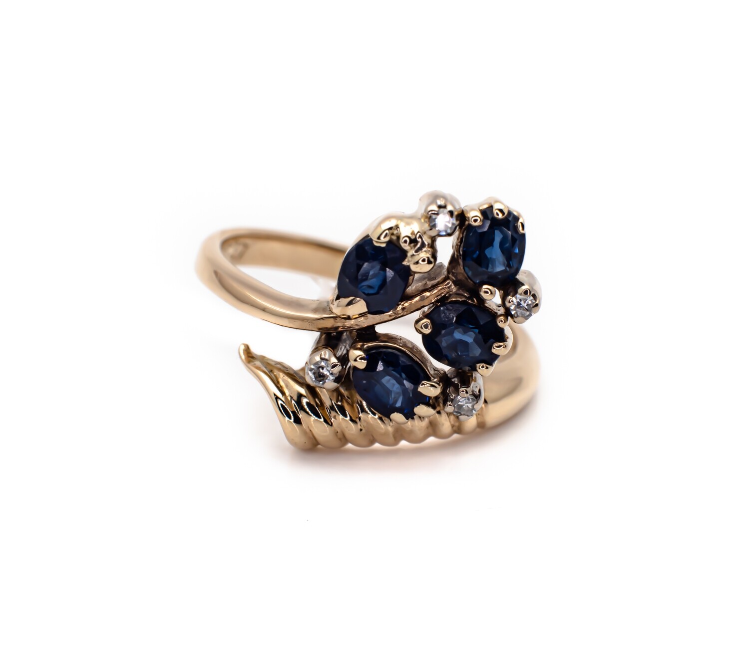 14k Gold Ring with Blue Gemstones and Diamonds