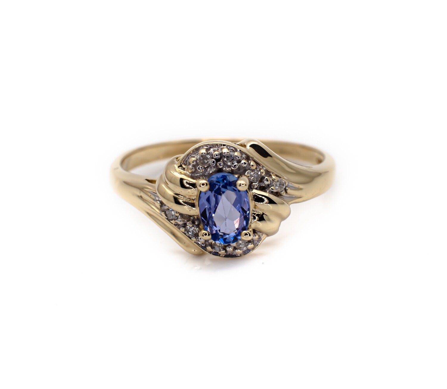 10k Gold Ring with Blue Gemstone and Diamonds