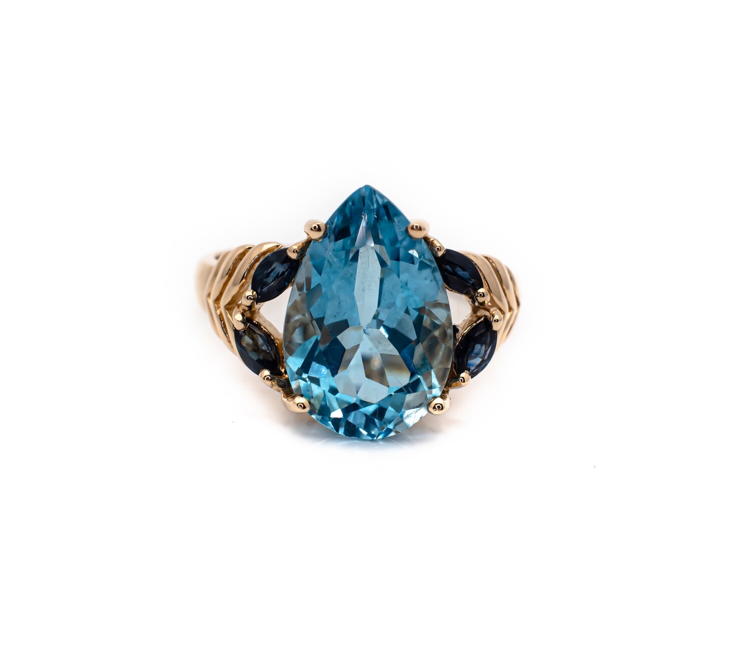 14k Gold Ring with Blue Gemstones