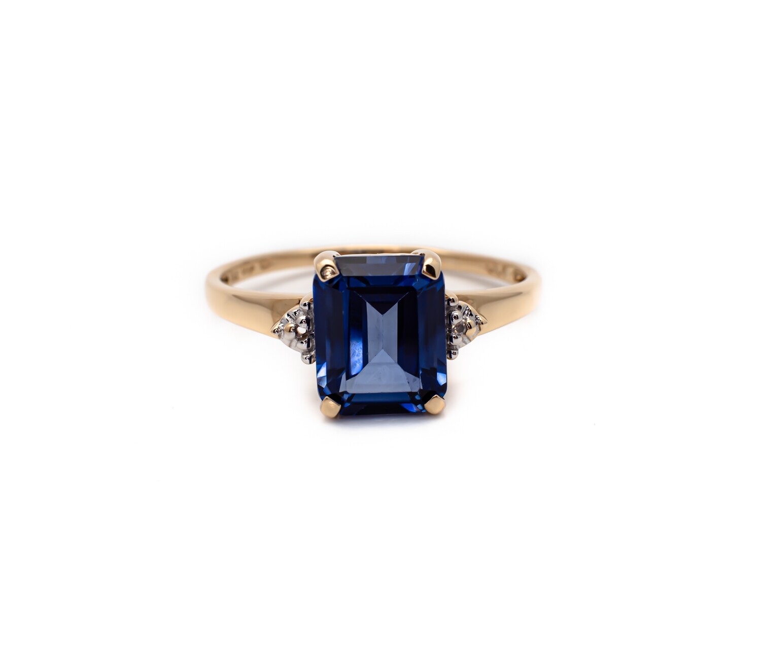 10k Gold Ring with Blue Gemstone and Diamonds