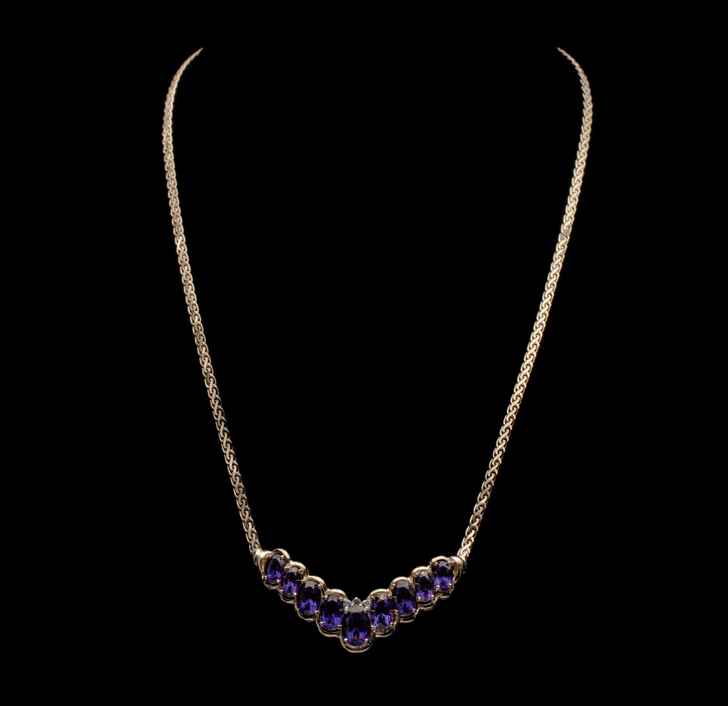 14k Gold Necklace with Purple Gemstones