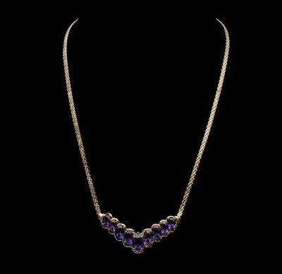14k Gold Neckless with Purple Gemstones and Diamonds