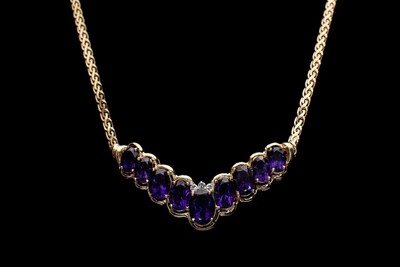 14k Gold Necklace with Purple Gemstones