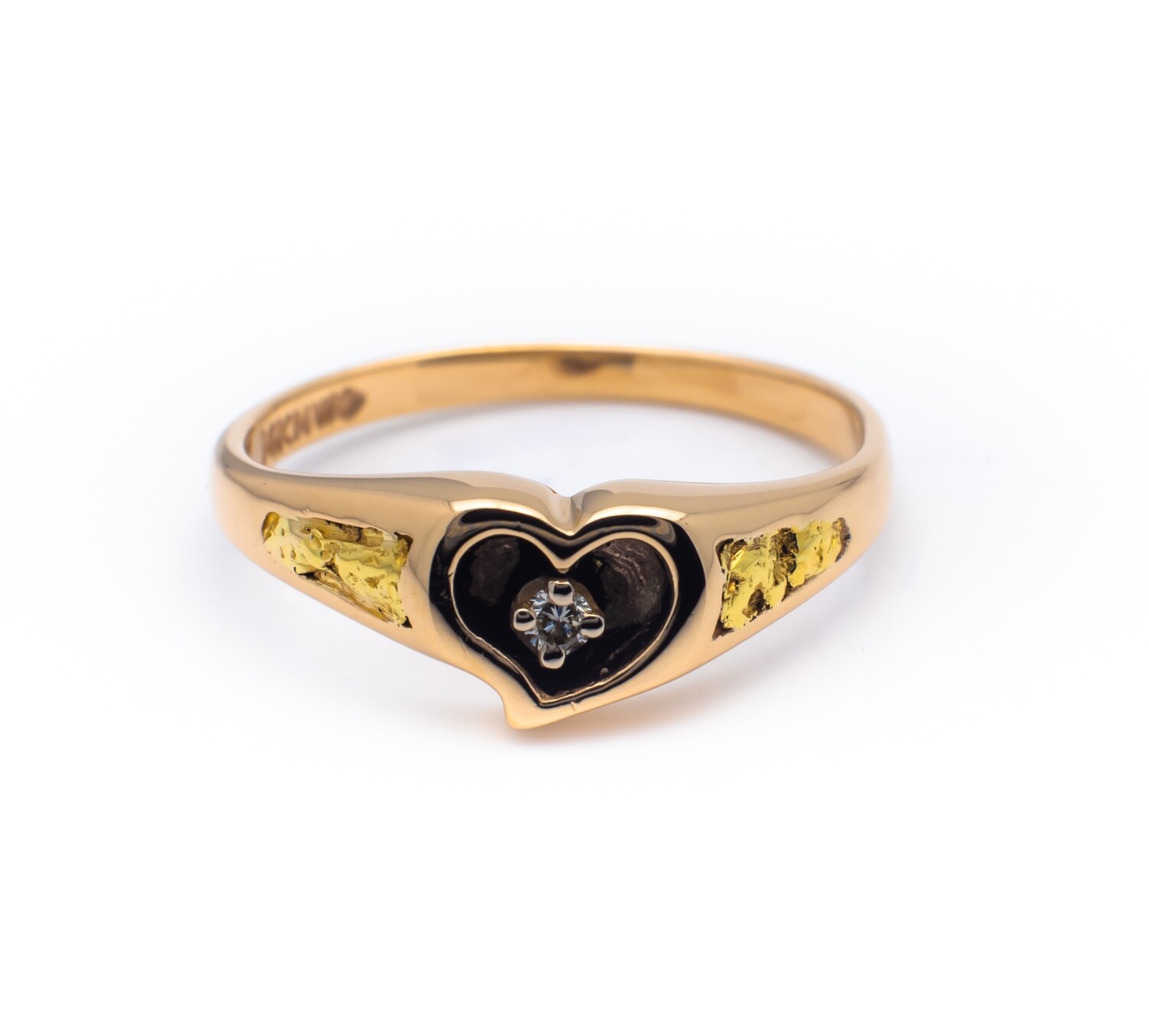 14K Yellow Gold Ring with Diamond and Gold Nuggets. Size - 4 1/2