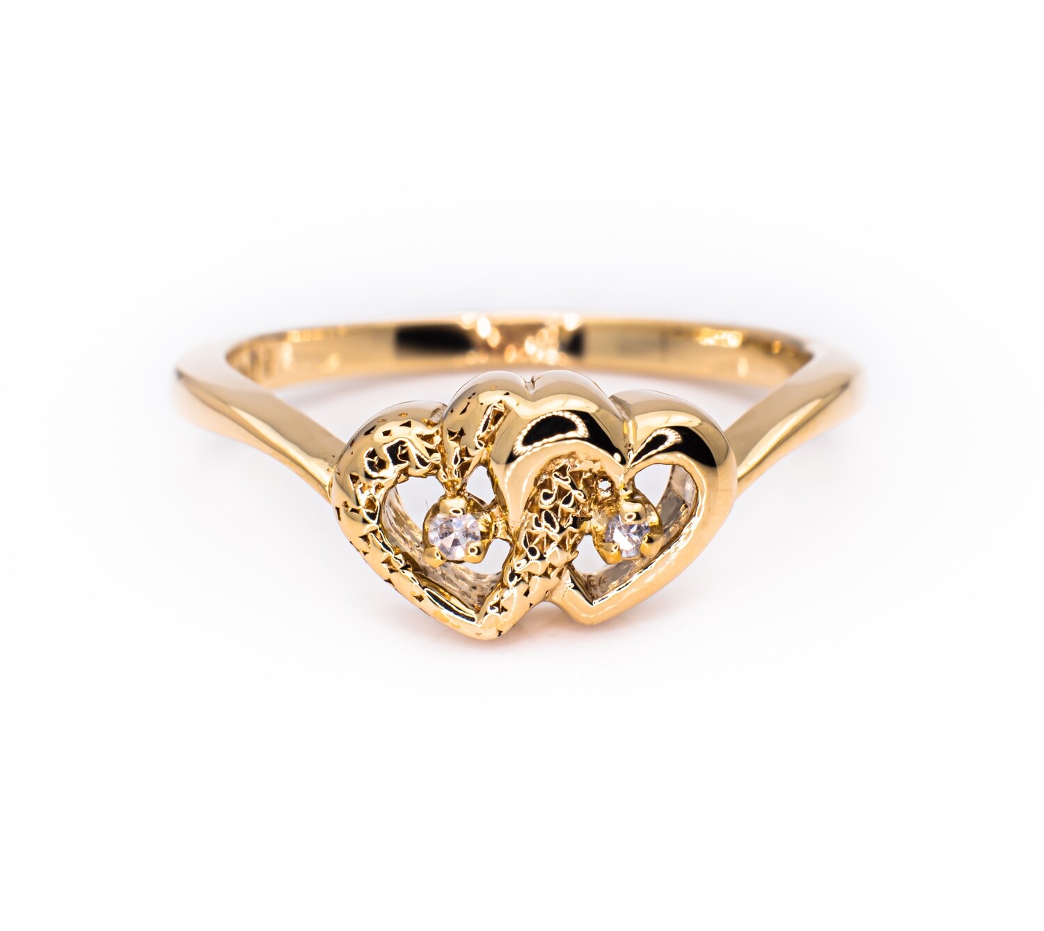 10K Yellow Gold Ring with Diamonds &#39;Two Hearts&#39;. Size - 6