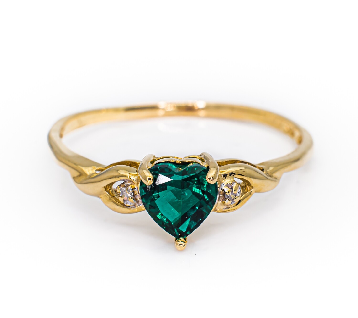 10K Gold Ring With Green Amethyst and Diamonds. Size - 10 1/2