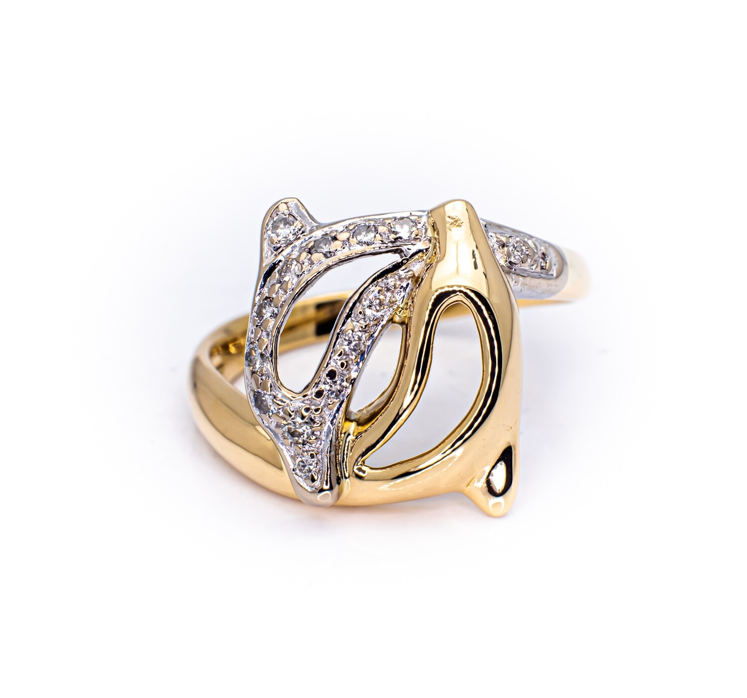 18k Gold Dolphin Diamond Ring Size 6.5