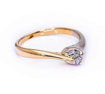 14K Yellow and White Gold Ring with Diamond. Size - 4