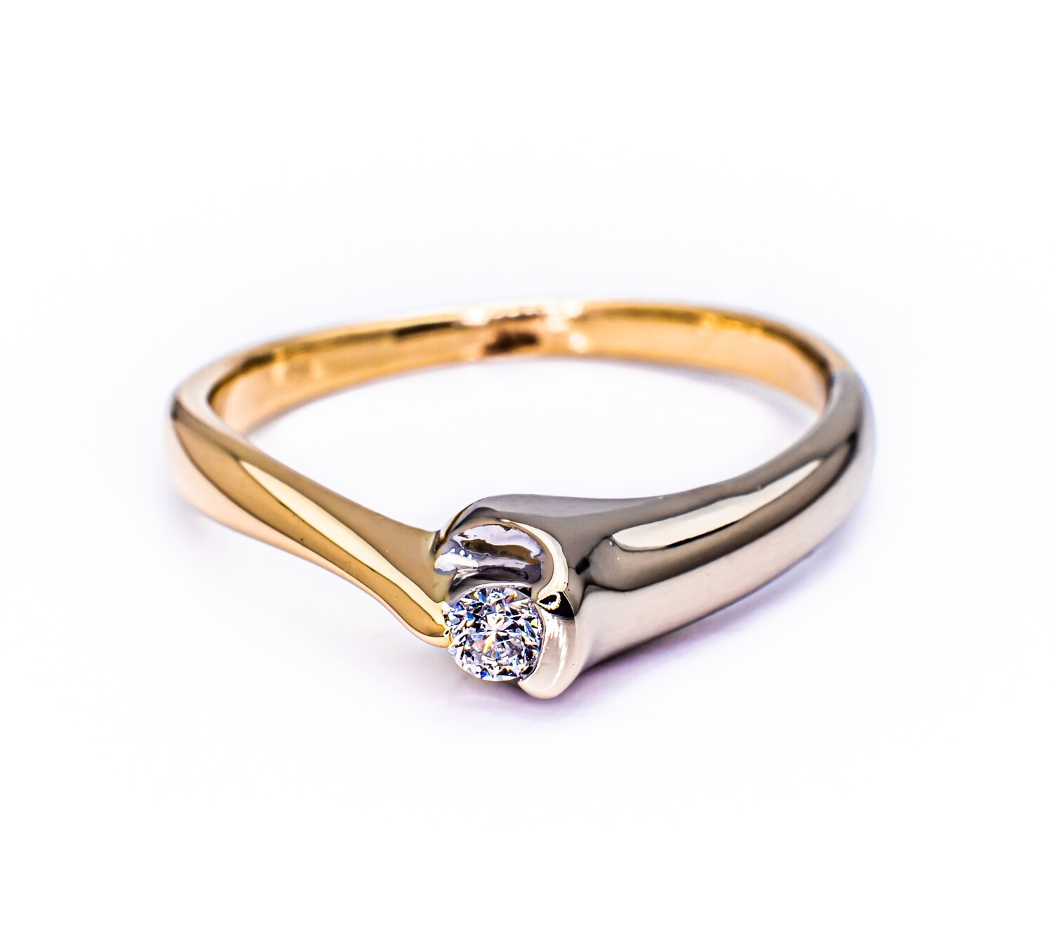 14K Yellow and White Gold Ring with Diamond. Size - 4