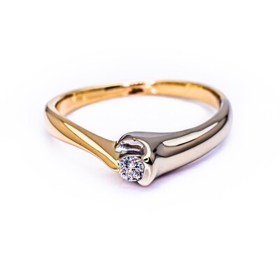 14K Yellow and White Gold Ring with Diamond. Size - 4
