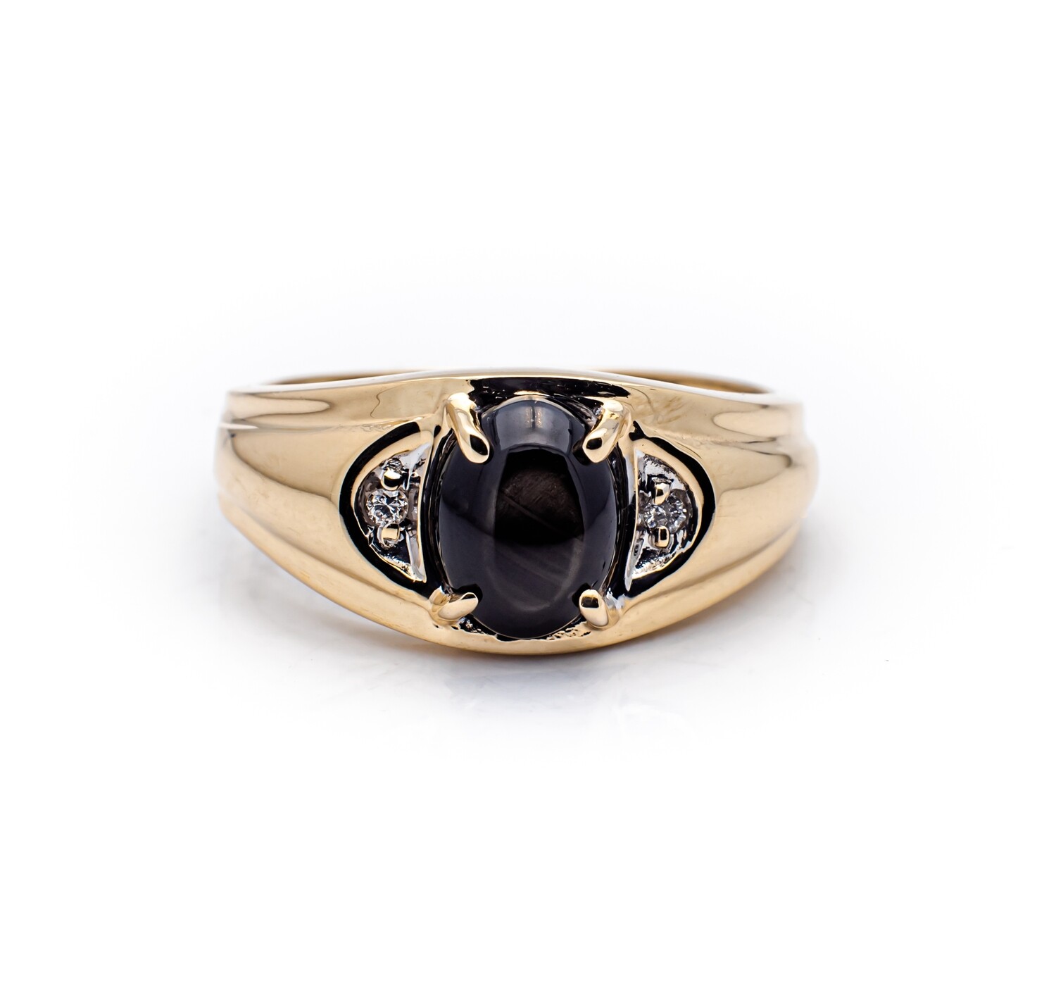 10K Yellow Gold Ring with Tiger&#39;s Eye Gemstone and Diamonds. Size - 7 1/2