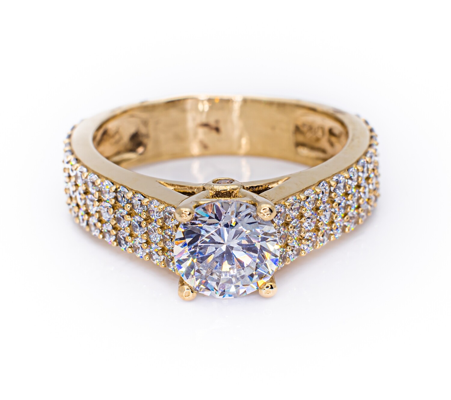 10K Yellow Gold Ring with CZ Stones. Size - 8