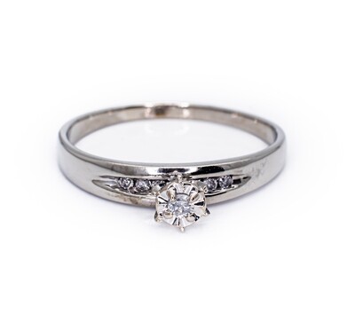 10K White Gold Ring with Diamonds. Size - 9