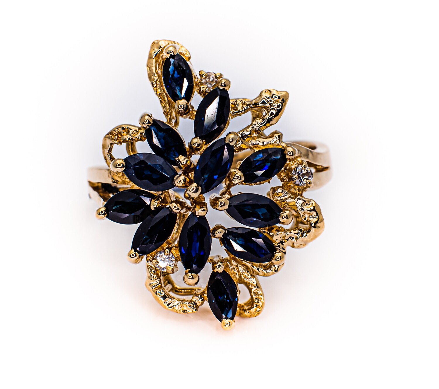 14K Yellow Gold Sapphire and Diamond Ring Size 8.25