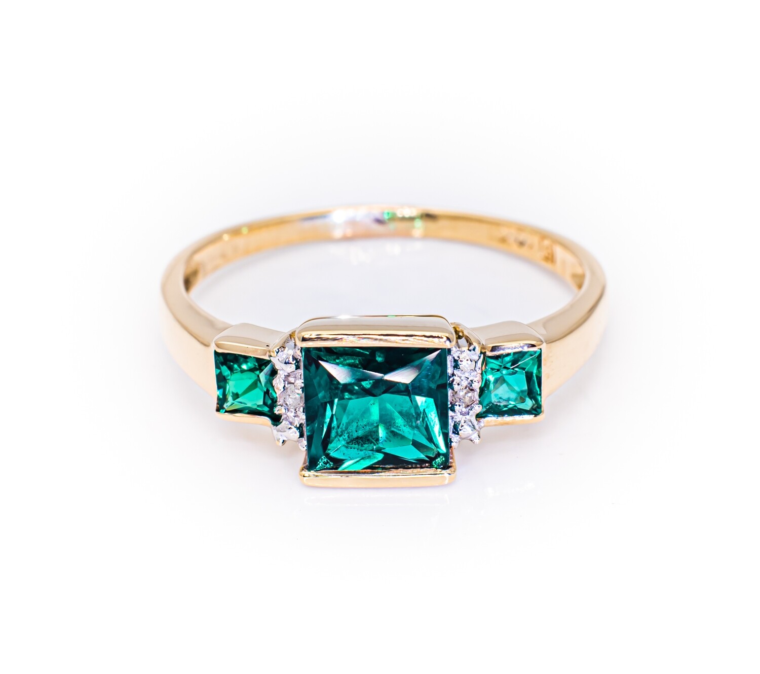 10K Yellow Gold Ring with Green Amethysts and Diamonds