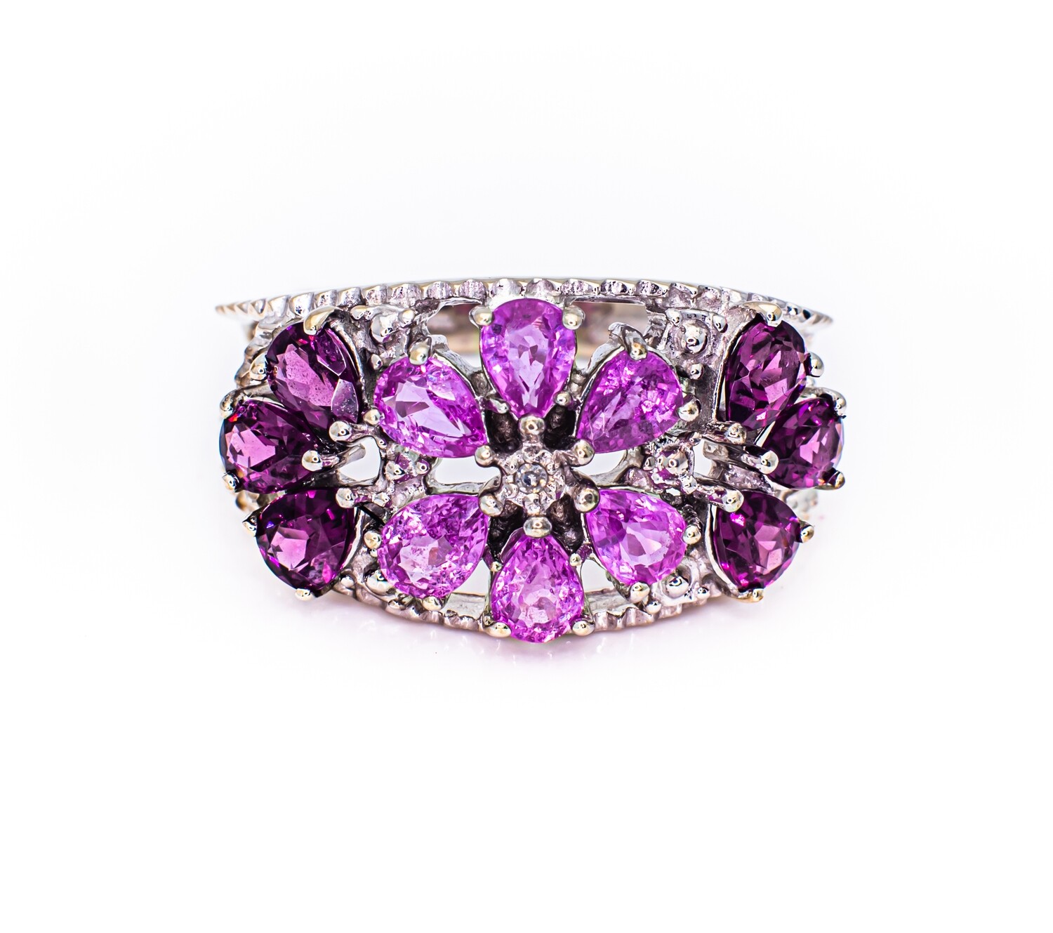 14K White Gold Pink Amethyst and Diamond Ring Size 7
