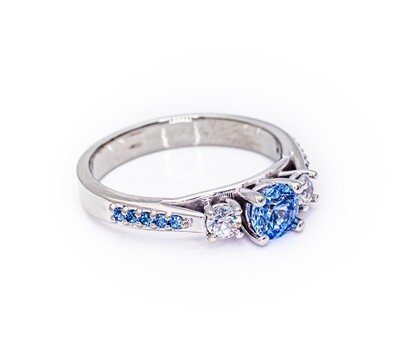 14K White Gold Ring with Aquamarine and CZ Stones. Size - 7