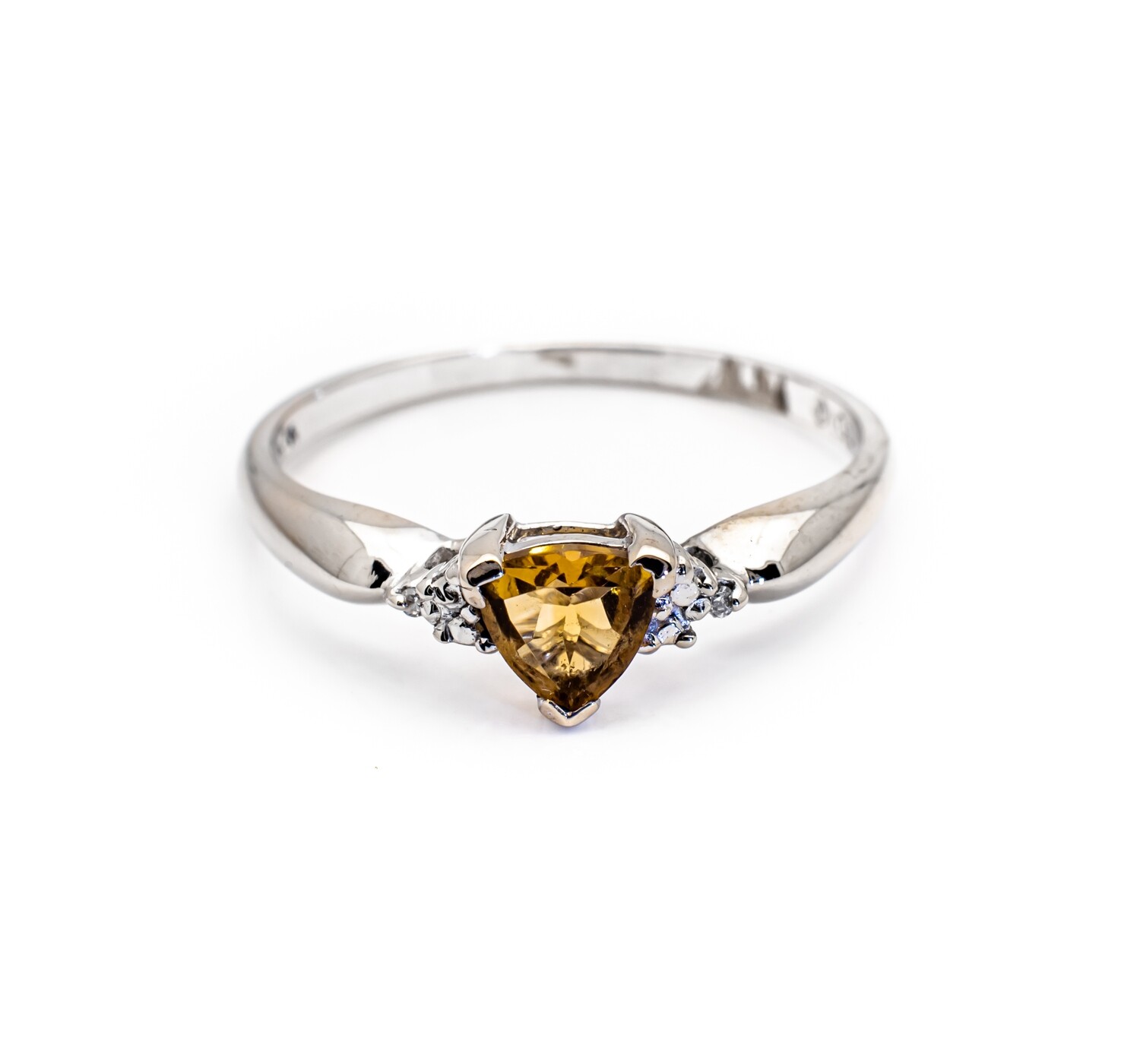 10K White Gold with Orange Spinel and Diamonds. Size - 7
