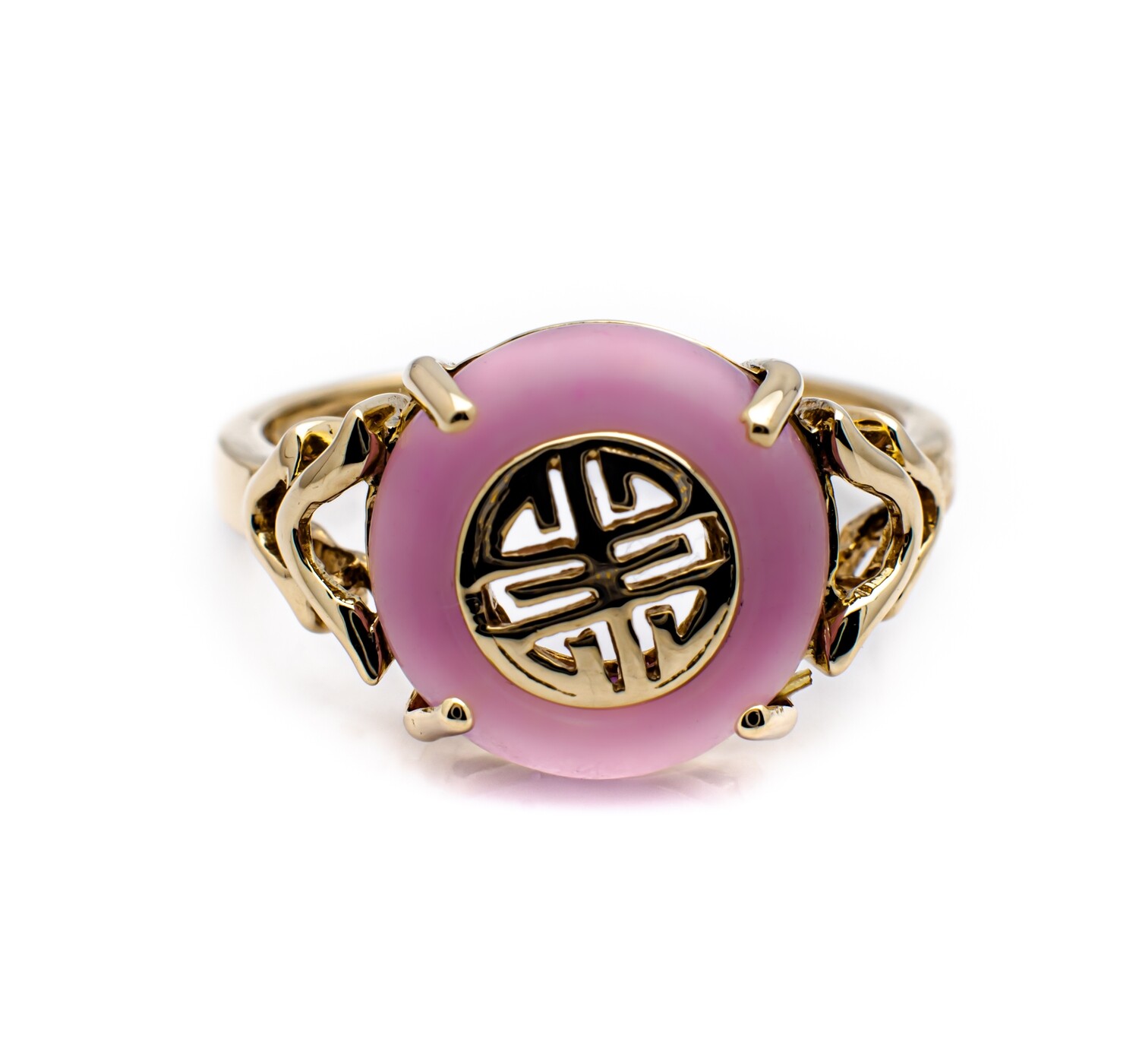14K Yellow Gold Ring with Pink Jadeite