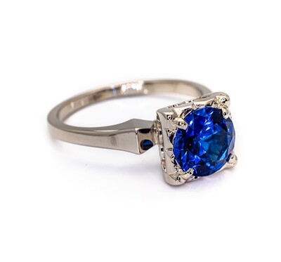 14K White Gold Ring with Blue Topaz. Size - 5 1/4