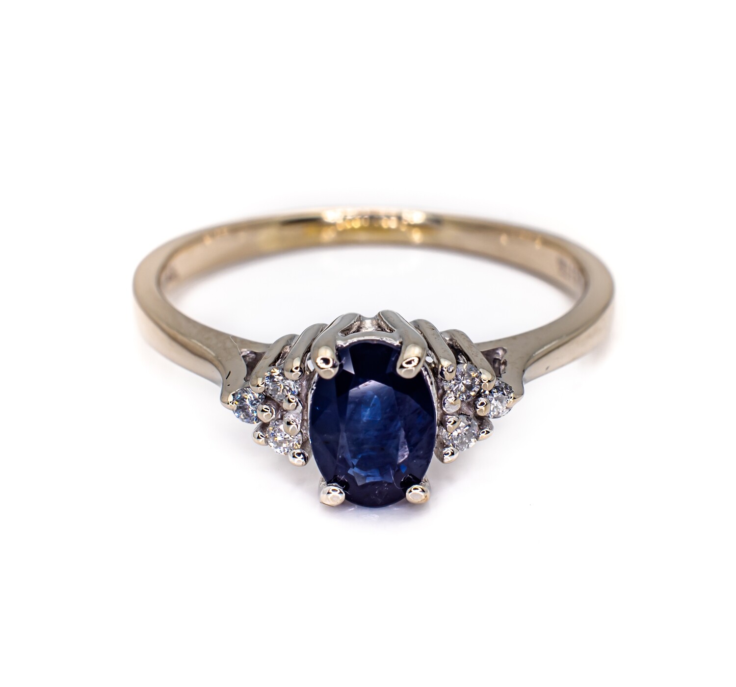14K White Gold Ring with Sapphire and Diamonds. Size - 8