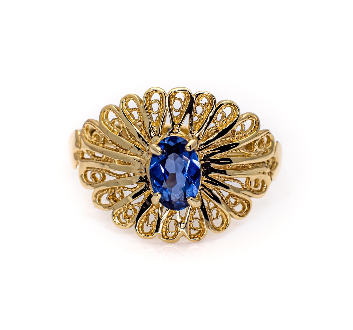 14K Yellow Gold Ring with Sapphire. Size - 6 1/4