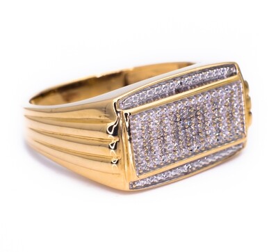 10K Yellow Gold Men Ring with Diamonds. Size - 10 1/4