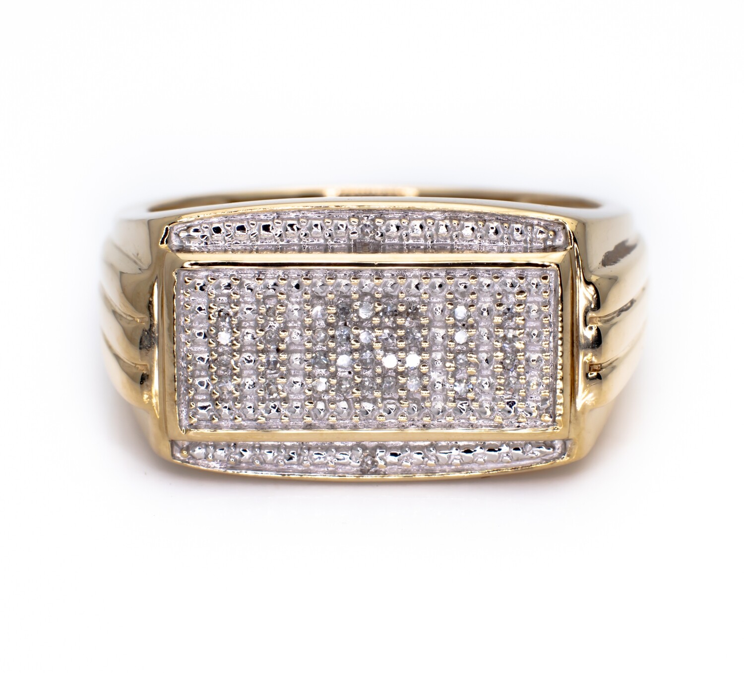 10K Yellow Gold Men Ring with Diamonds. Size - 10 1/4