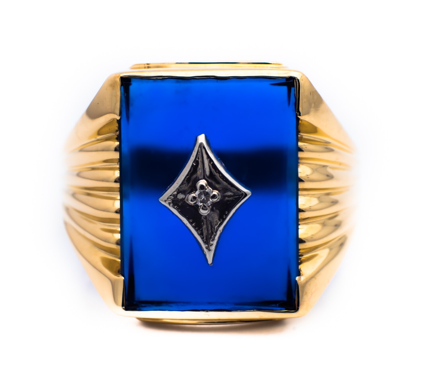 10K Yellow Gold Ring with Blue Spinel and Diamond. Size - 10