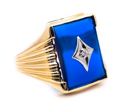 10K Yellow Gold Ring with Blue Spinel and Diamond. Size - 10