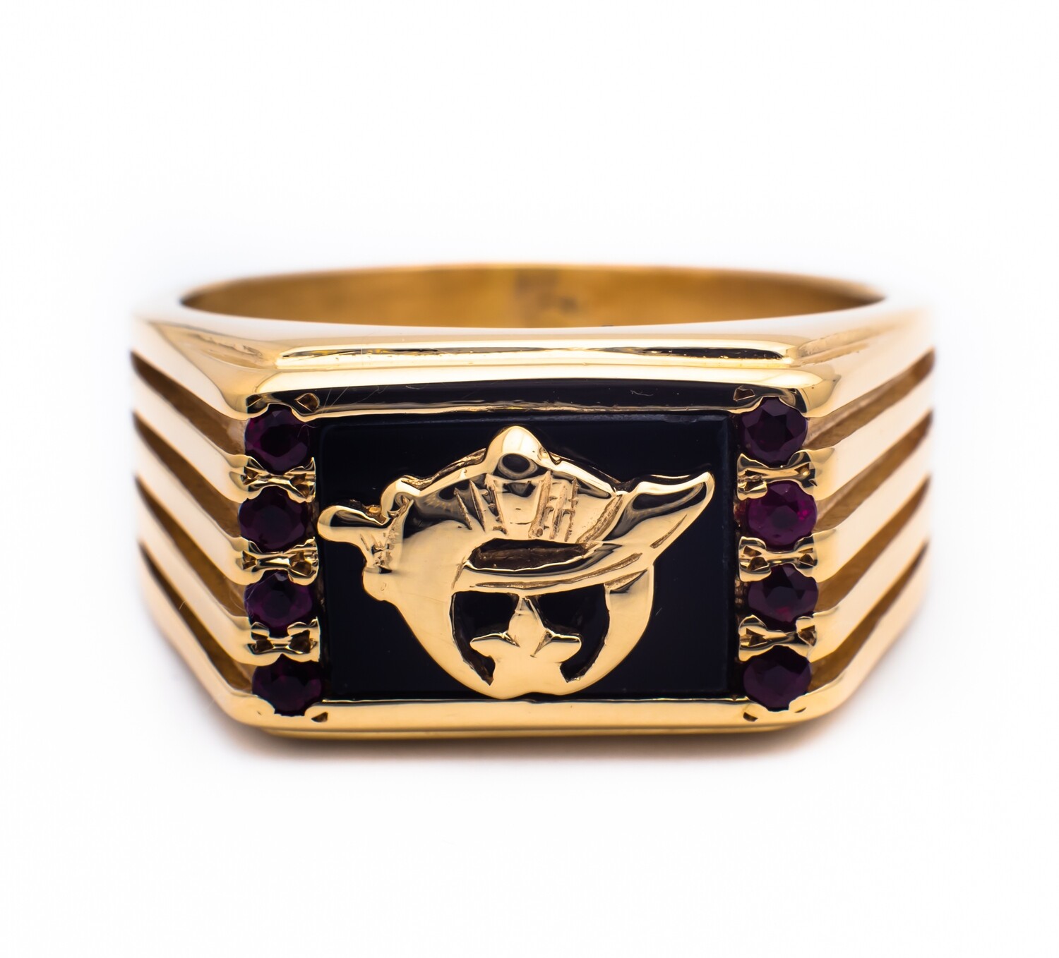 10k Gold Onyx and Ruby Ring Size 10